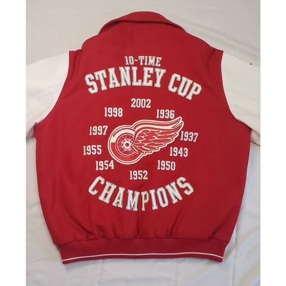 Vintage DETROIT RED WINGS 10X STANLEY CUP CHAMPIONS Mens Varsity Jacket Large G3 - Picture 2 of 15